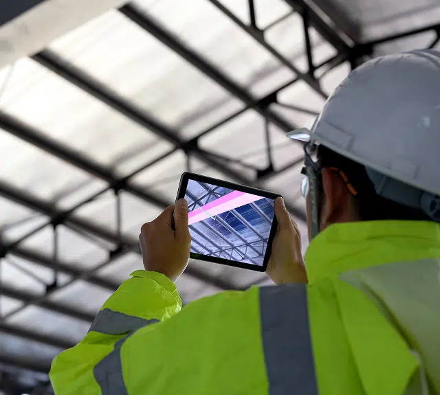 A worker taking an image on a tablet