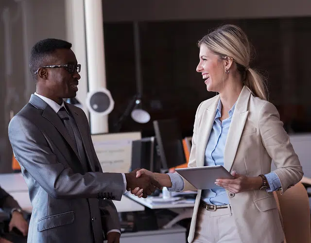 Two professionals shaking hands